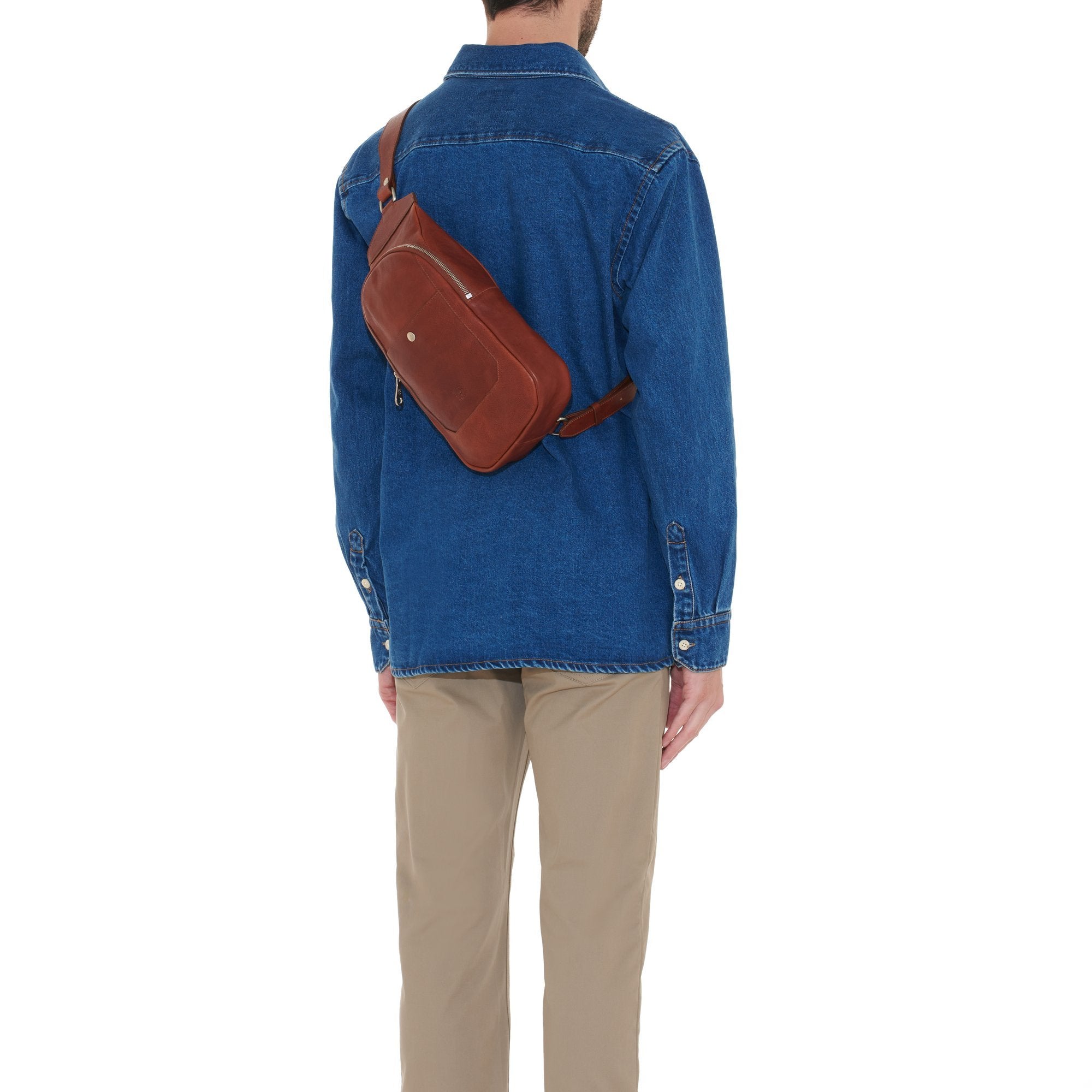 Cosimo | Men's one strap backpack in vintage leather color sepia
