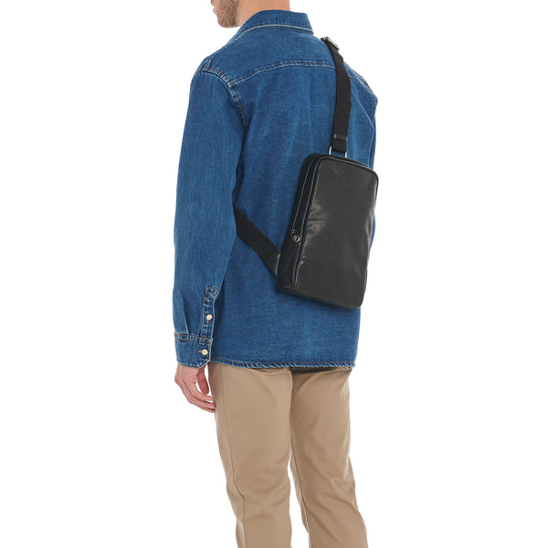 Cestello | Men's one strap backpack in vintage leather color black