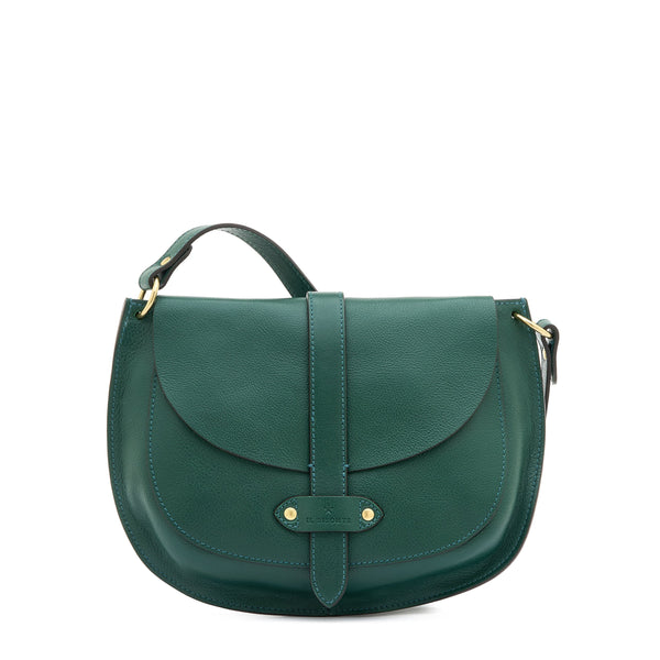Archivio | Saddle da donna in pelle colore verde oleandro — 
front view

