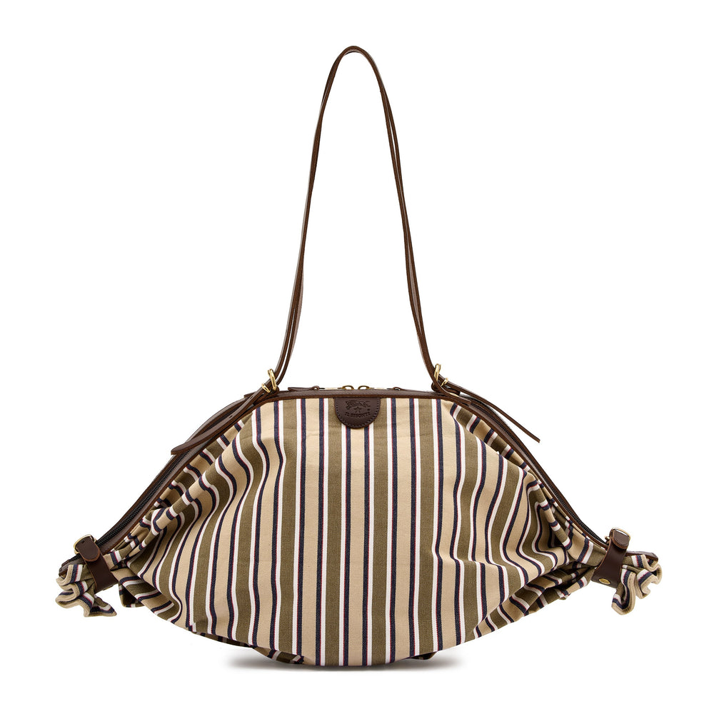Caramella  | Women's shoulder bag in fabric color beige stripe / tea