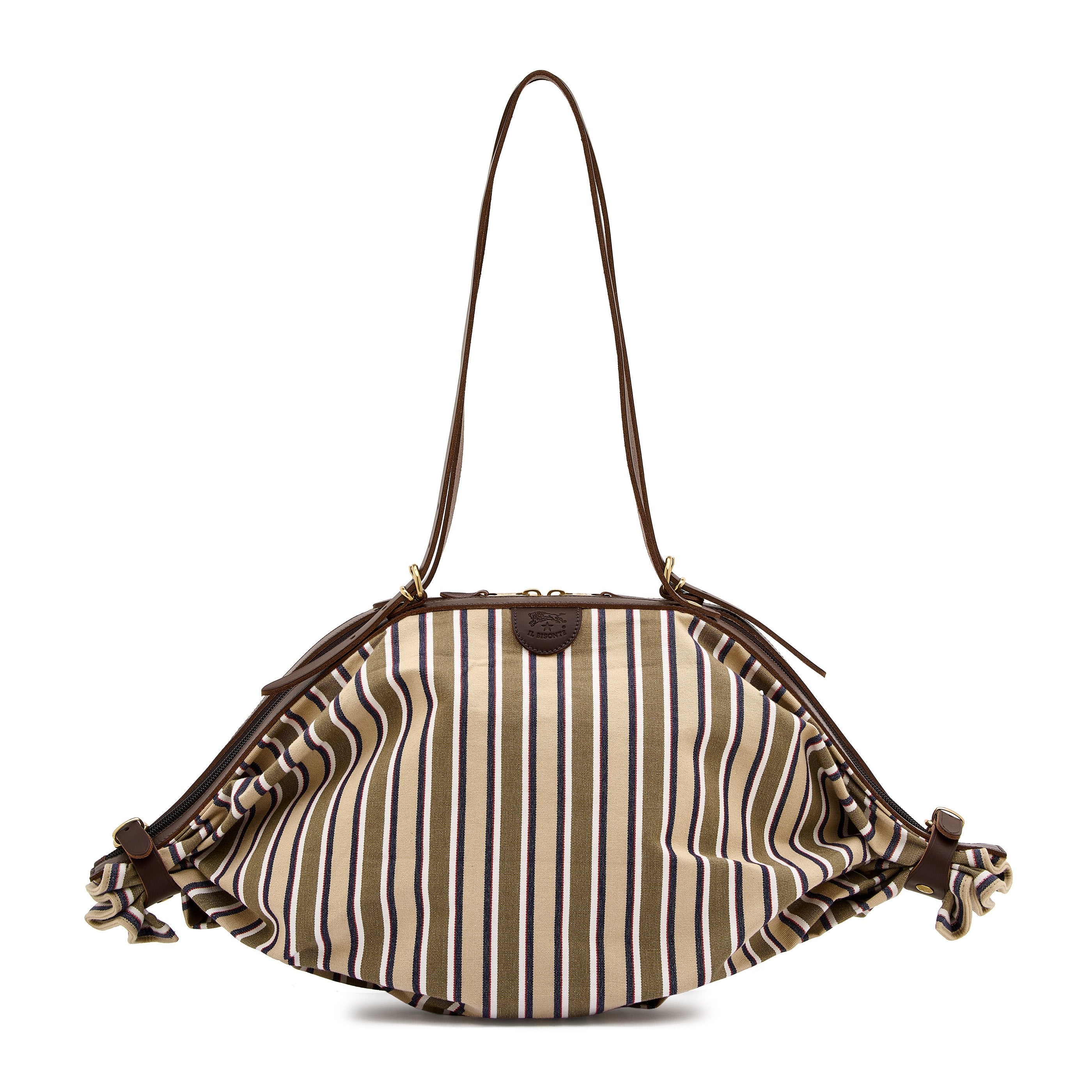 Caramella  | Women's shoulder bag in fabric color beige stripe / tea