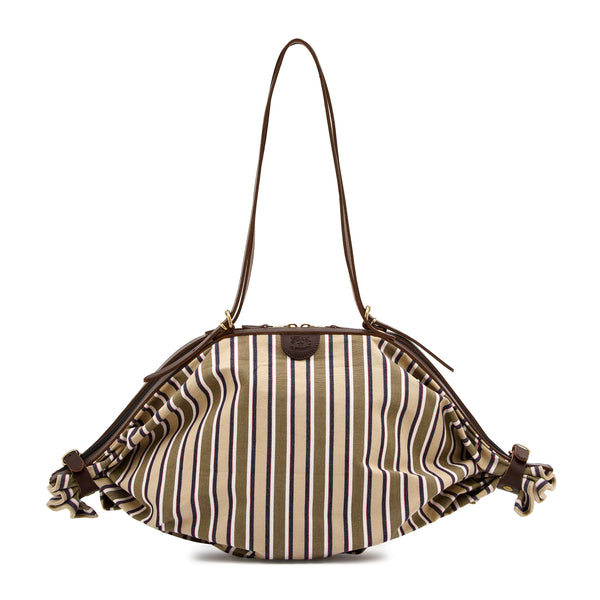 Caramella  | Women's shoulder bag in fabric color beige stripe / tea