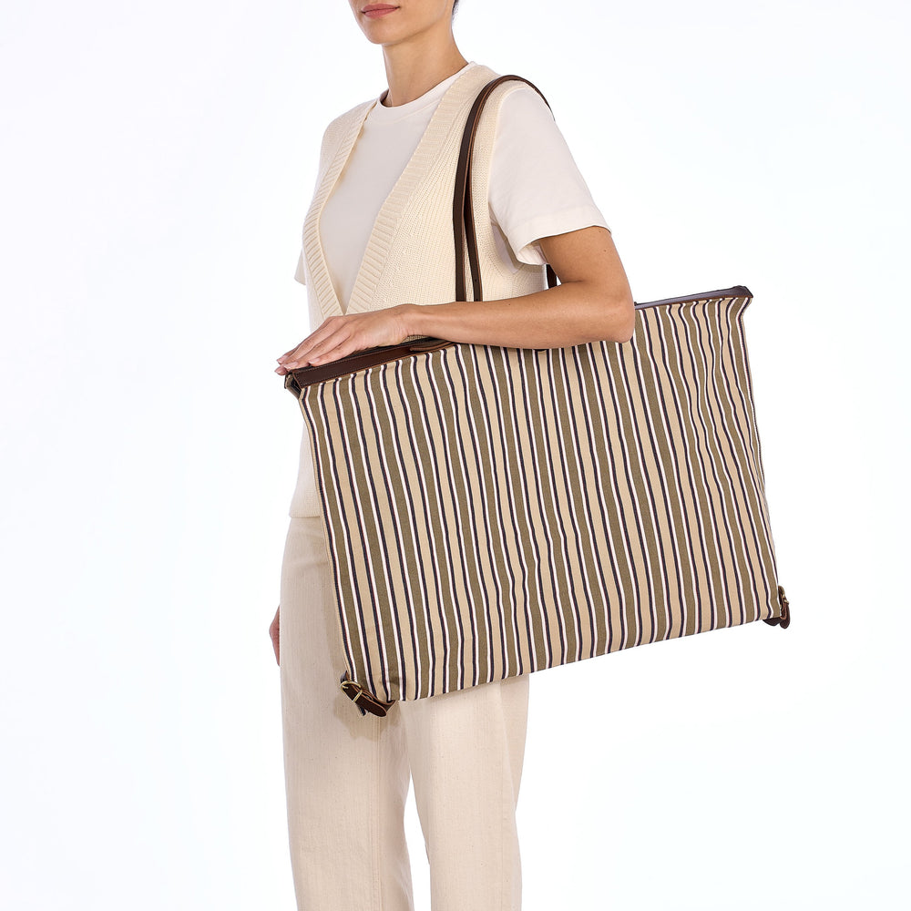 Caramella  | Women's shoulder bag in fabric color beige stripe / tea