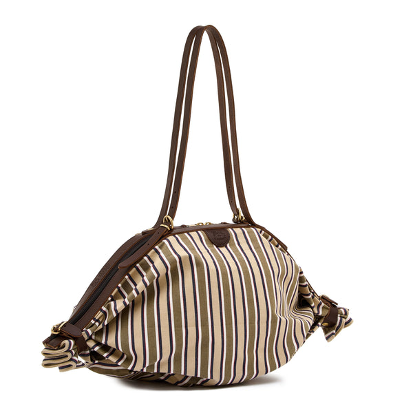 Caramella  | Women's shoulder bag in fabric color beige stripe / tea