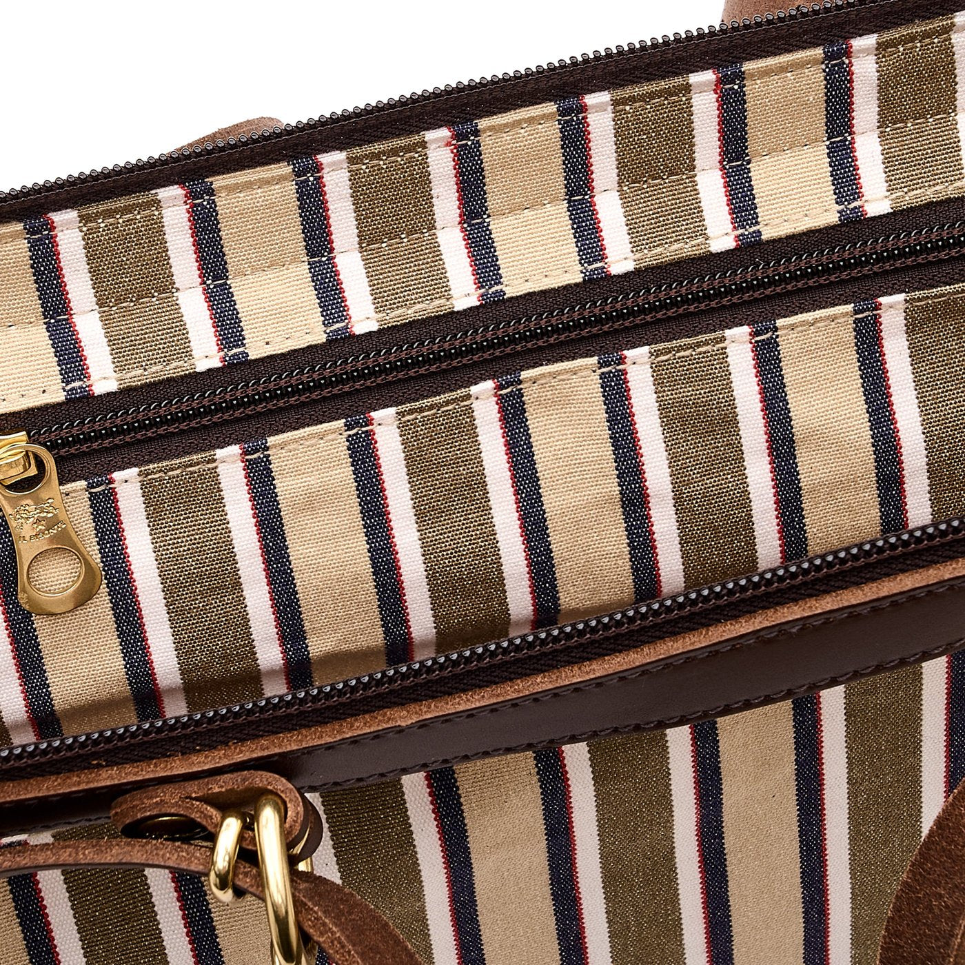Caramella  | Women's shoulder bag in fabric color beige stripe / tea