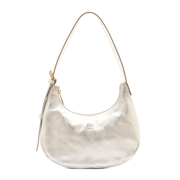 Belcanto | Women's shoulder bag in metallic leather color metallic silver