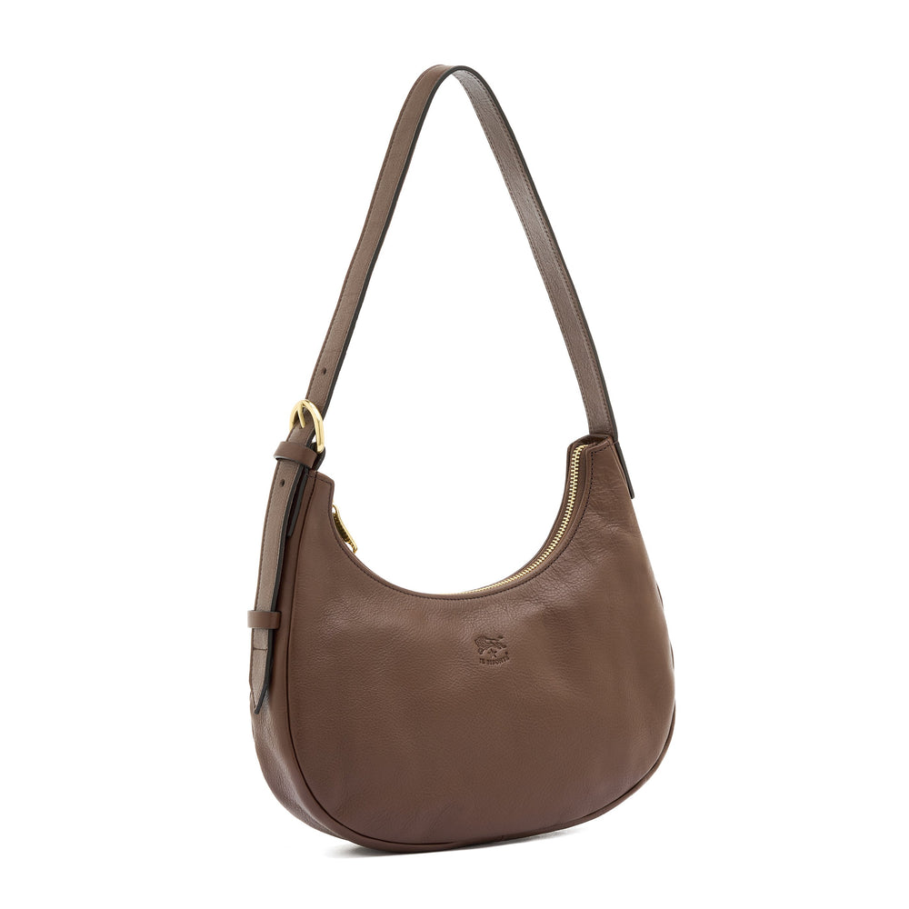 Belcanto | Borsa a spalla da donna in pelle colore marrone tabacco — 
side view
 — 3 of 4
