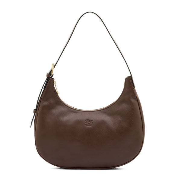 Belcanto | Borsa a spalla da donna in pelle colore marrone tabacco — 
front view
