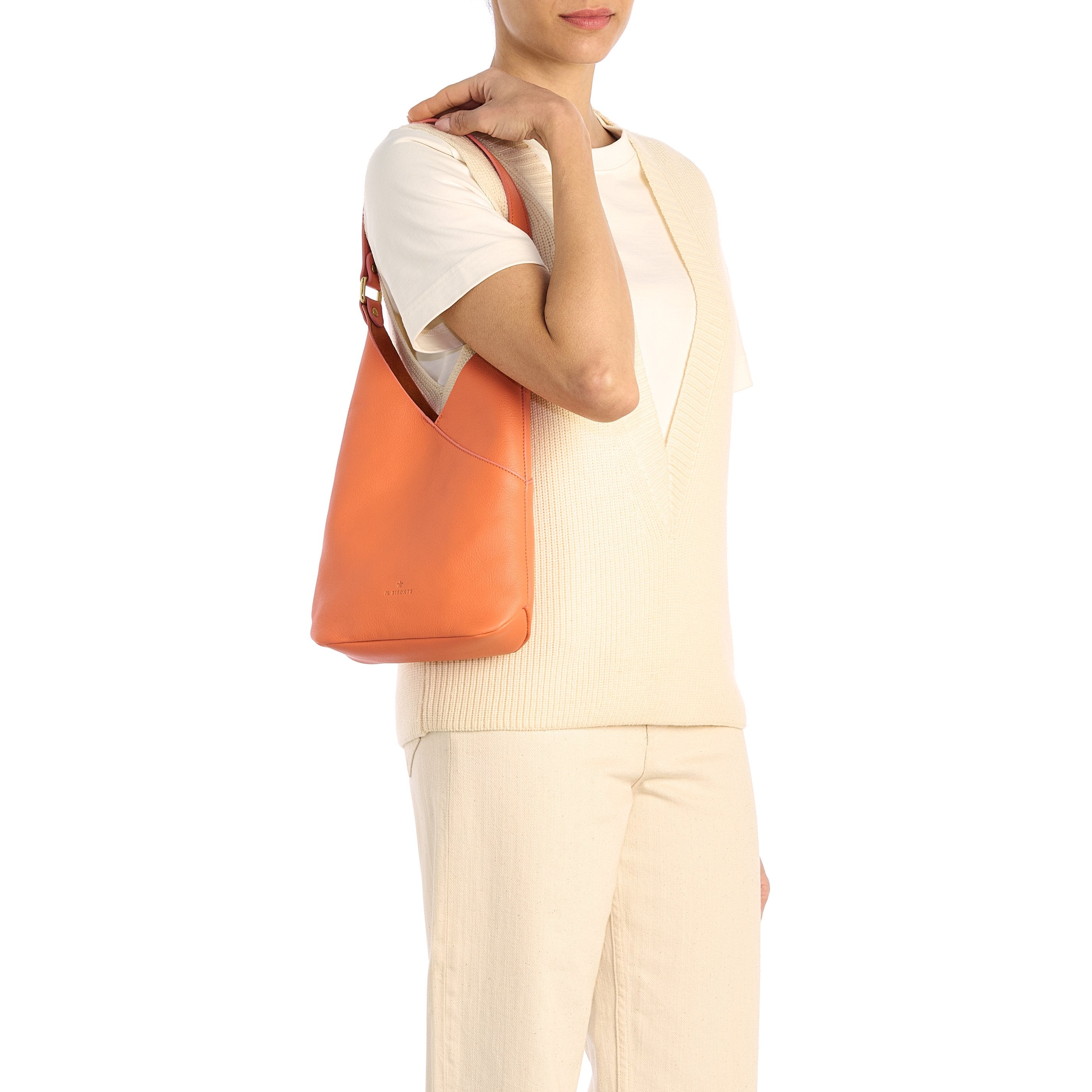 Malibu | Sac epaule pour femme en cuir couleur orange pontormo