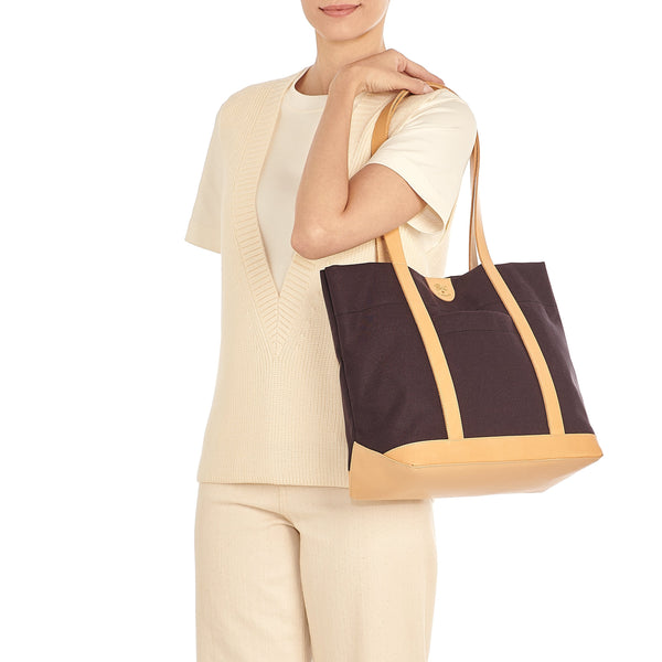 "Borsa a spalla da donna in tessuto colore blu/naturale"