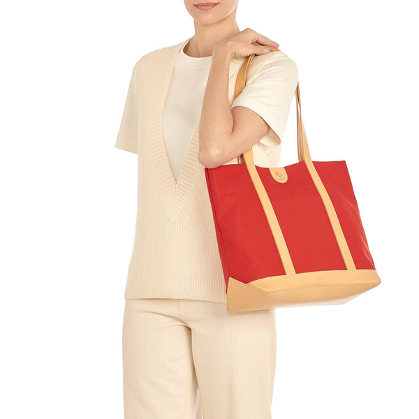 "Borsa a spalla da donna in tessuto colore rosso/naturale"