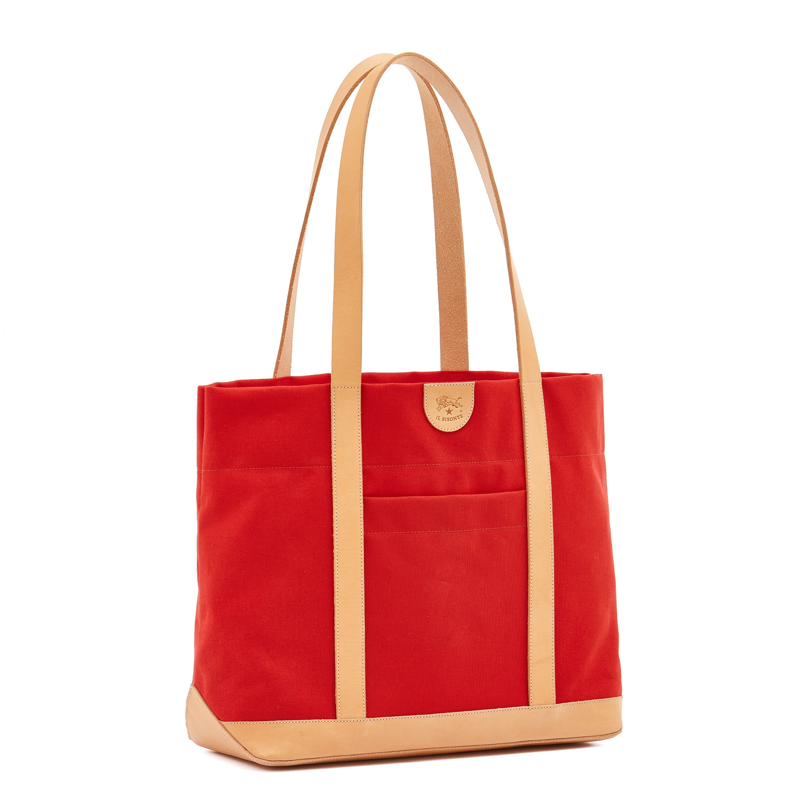 Women's shoulder bag in fabric color red/natural — 
side view
 — 3 of 5