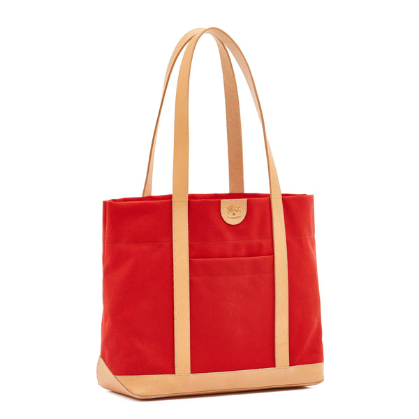 "Borsa a spalla da donna in tessuto colore rosso/naturale"