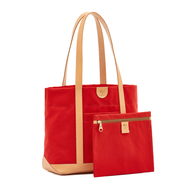 "Borsa a spalla da donna in tessuto colore rosso/naturale"