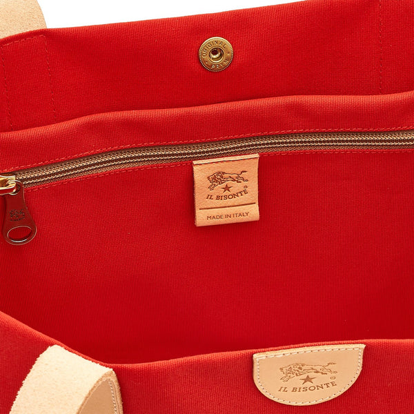 "Borsa a spalla da donna in tessuto colore rosso/naturale"