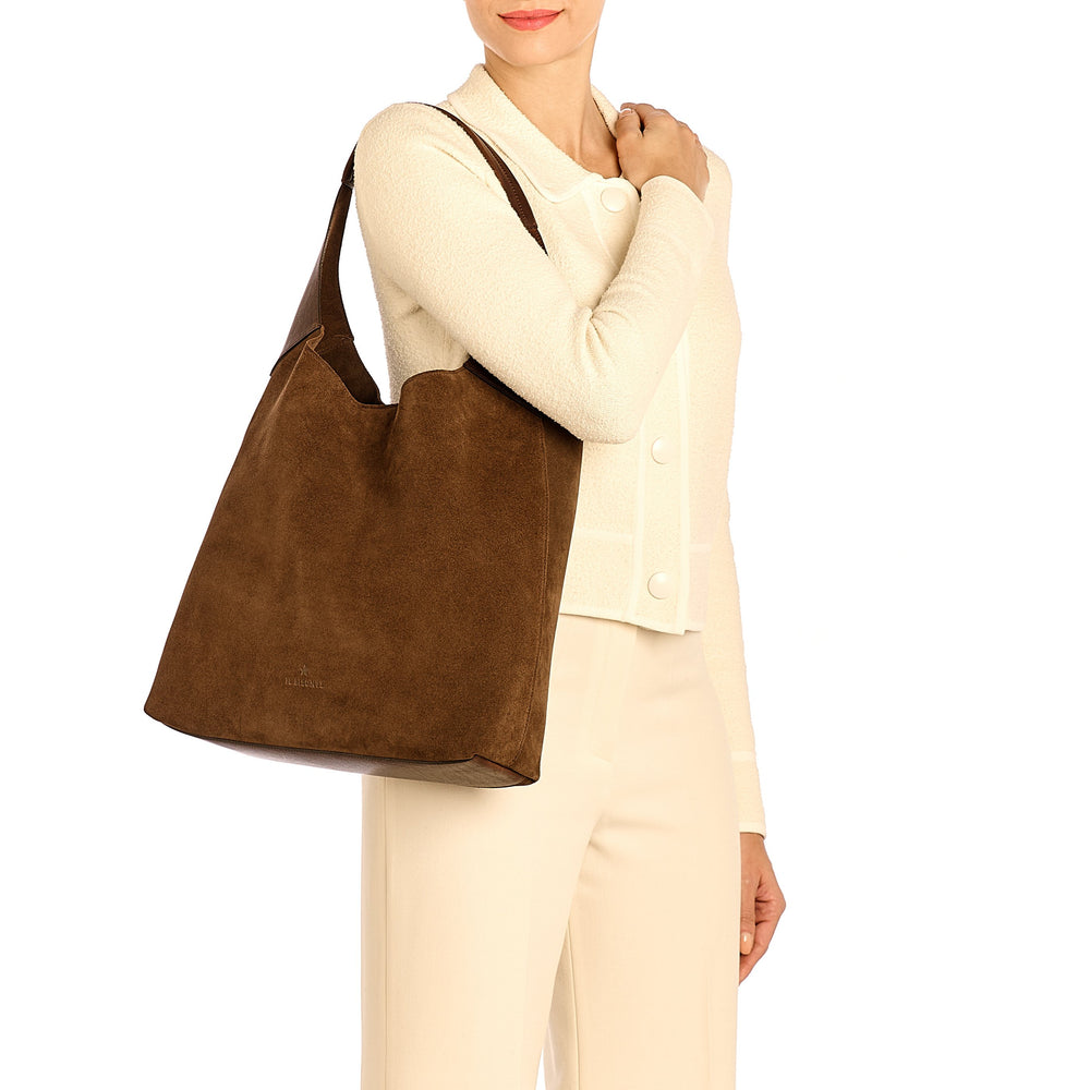 Le laudi | Borsa a spalla da donna in suede colore testa di moro