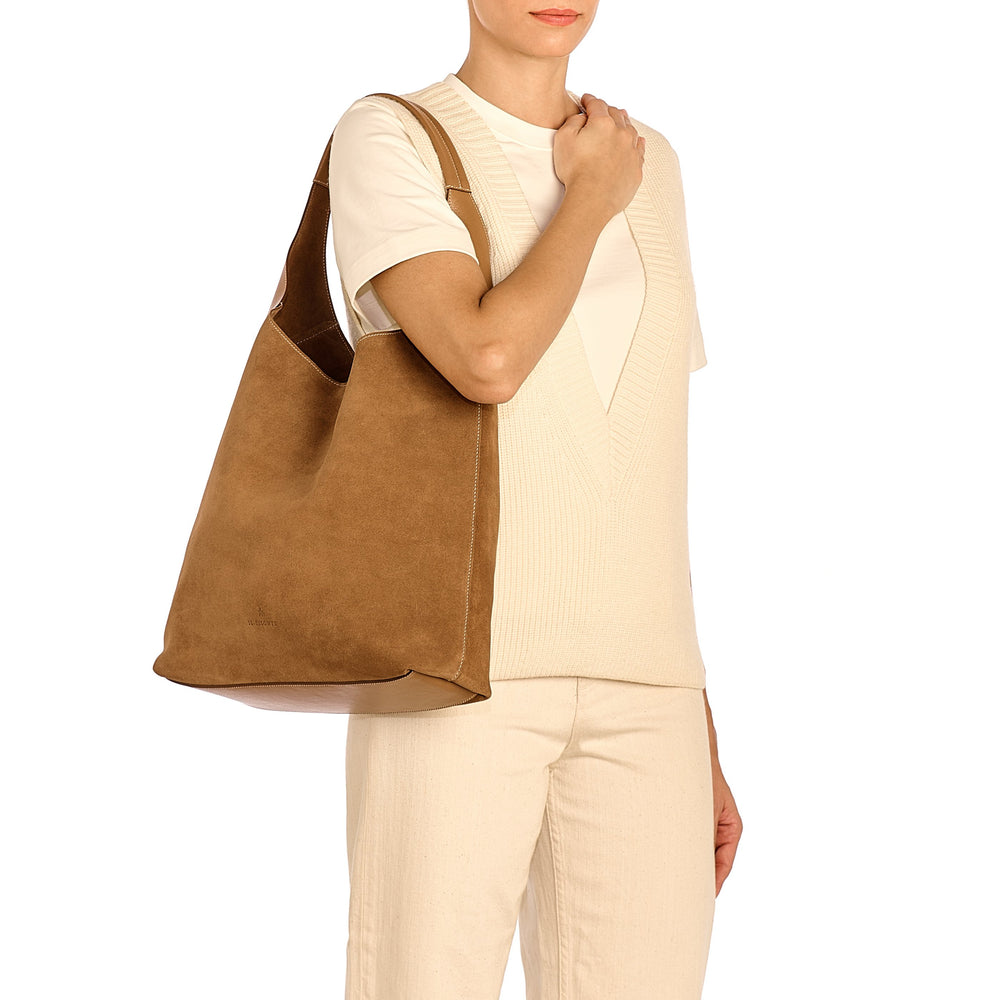 Le laudi | Women's shoulder bag in suede color gianduia