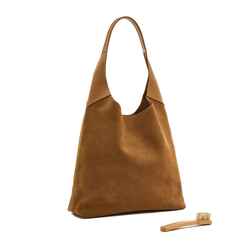 Le laudi | Women's shoulder bag in suede color gianduia