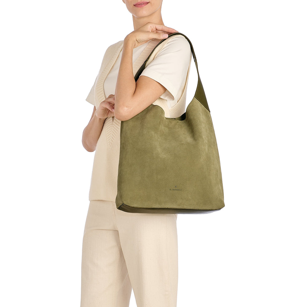 Le laudi | Borsa a spalla da donna in suede colore bamboo