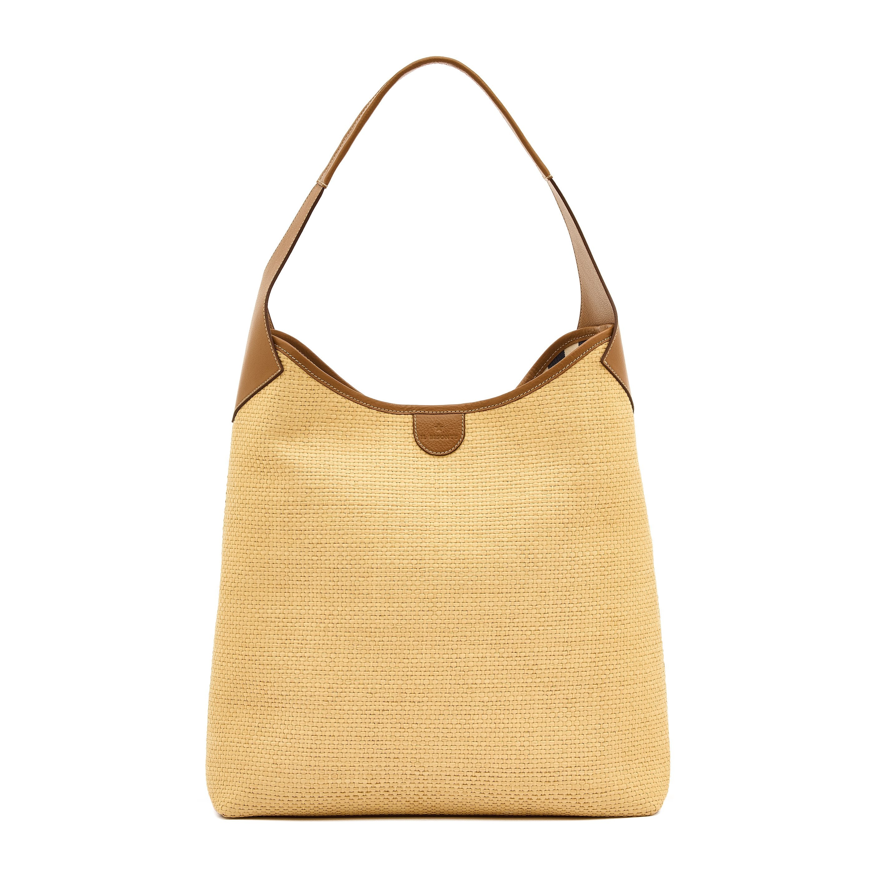 Raffia | Borsa a spalla da donna in tessuto colore beige / gianduia