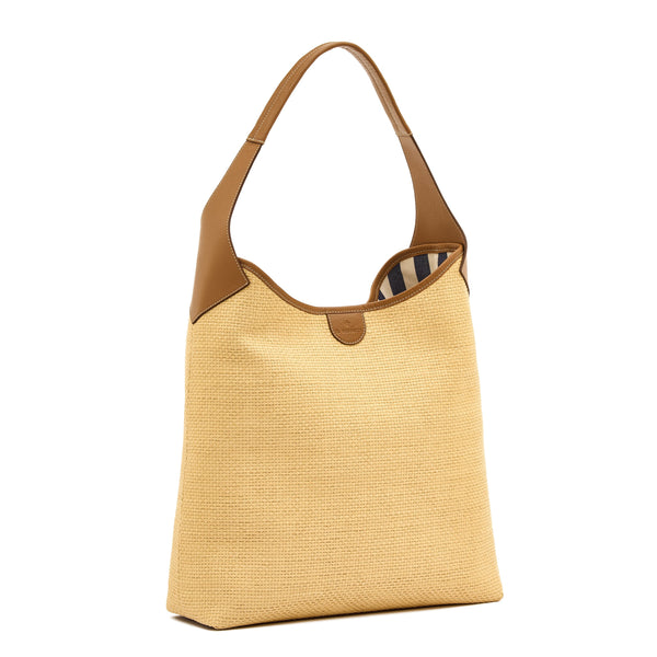 Raffia | Borsa a spalla da donna in tessuto colore beige / gianduia