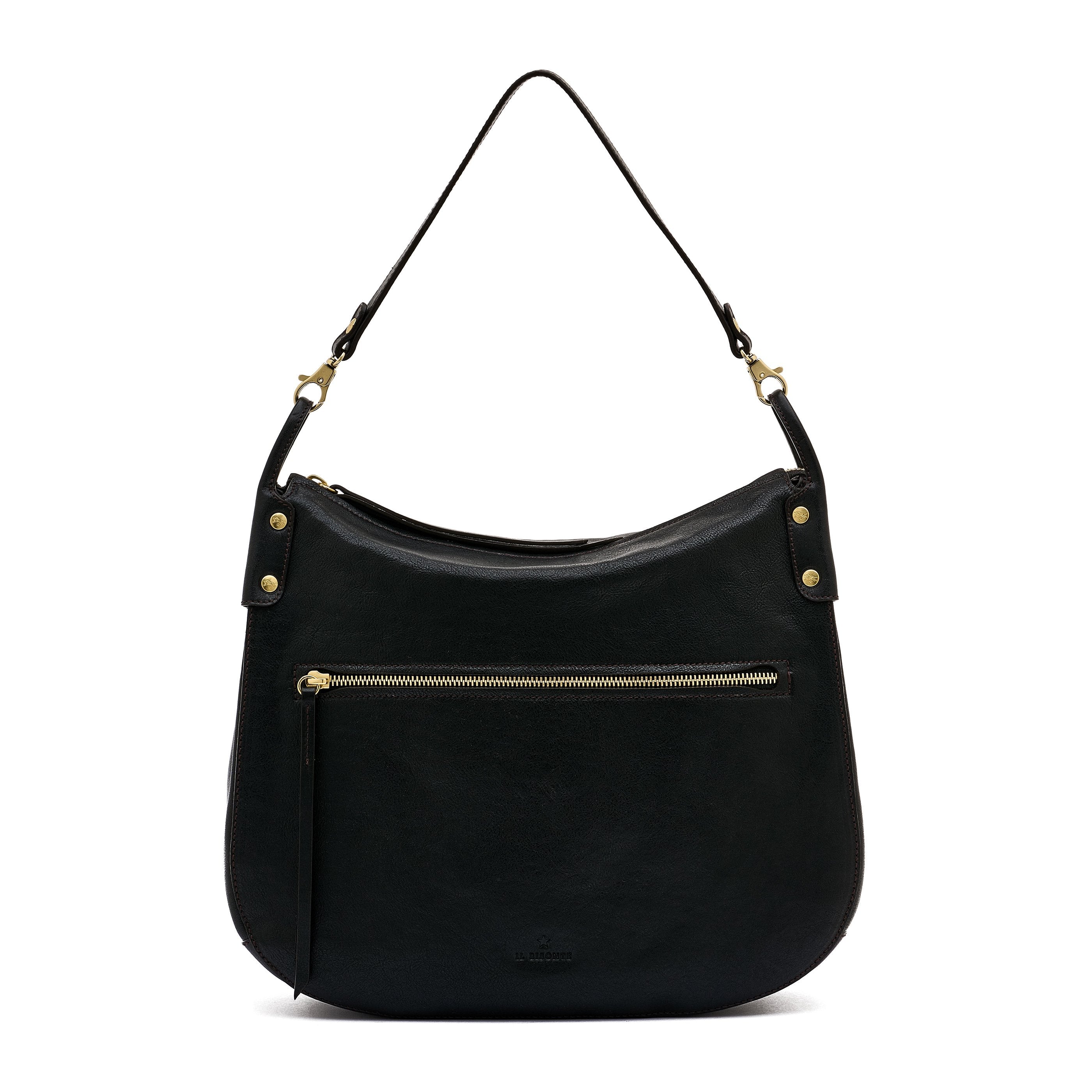 Essenza | Women's shoulder bag in vintage leather color black — 
front view
 — 1 of 8