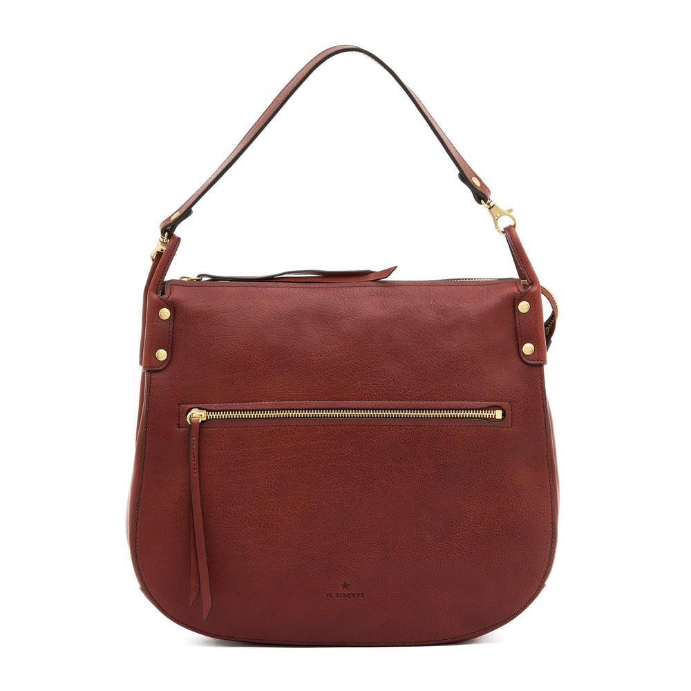 Essenza | Women's shoulder bag in vintage leather color sepia — 
front view
 — 1 of 6