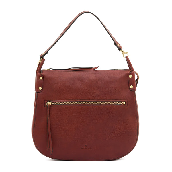 Essenza | Women's shoulder bag in vintage leather color sepia — 
front view
