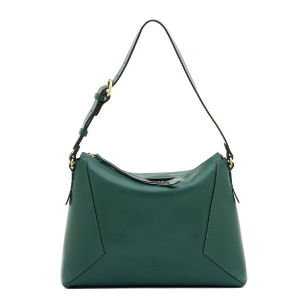 Storia | Women's shoulder bag in leather color green oleandro — 
front view
