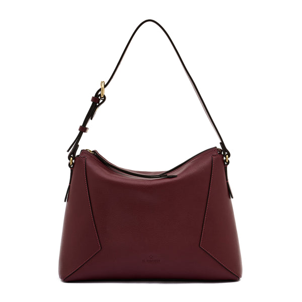 Storia | Sac epaule pour femme en cuir couleur cerise noire — 
front view
