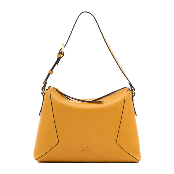 Storia | Women's shoulder bag in leather color yellow narciso — 
front view
