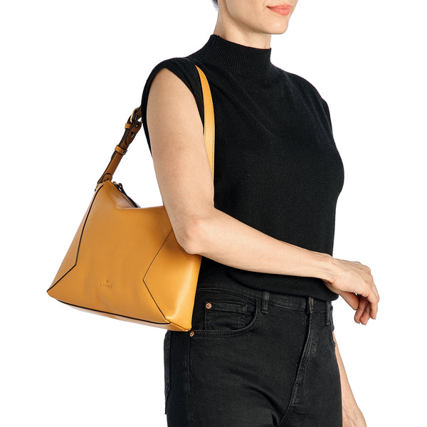 Storia | Women's shoulder bag in leather color yellow narciso — 
lifestyle view

