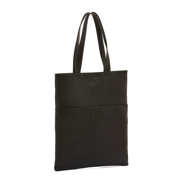 Oriuolo | Men's tote bag in vintage leather color black