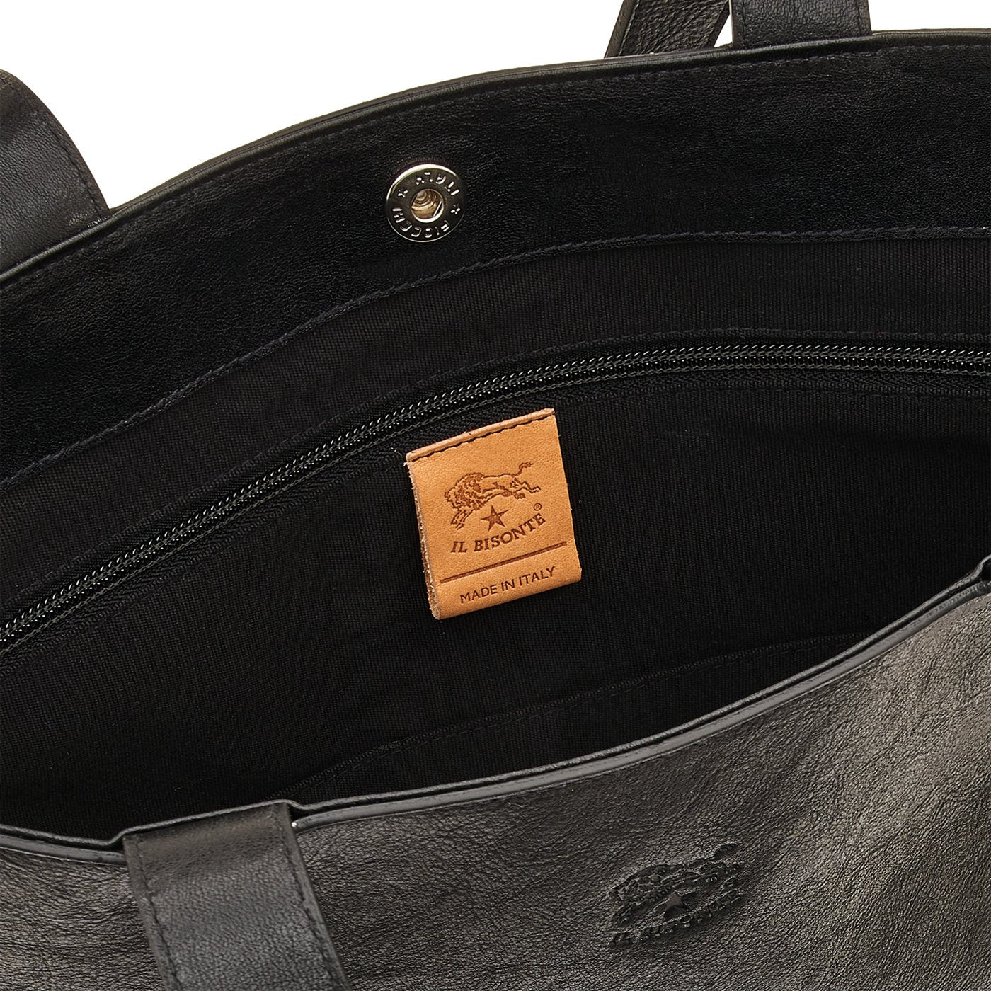 Oriuolo | Men's tote bag in vintage leather color black – Il Bisonte