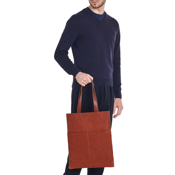 Oriuolo | Men's tote bag in vintage leather color sepia