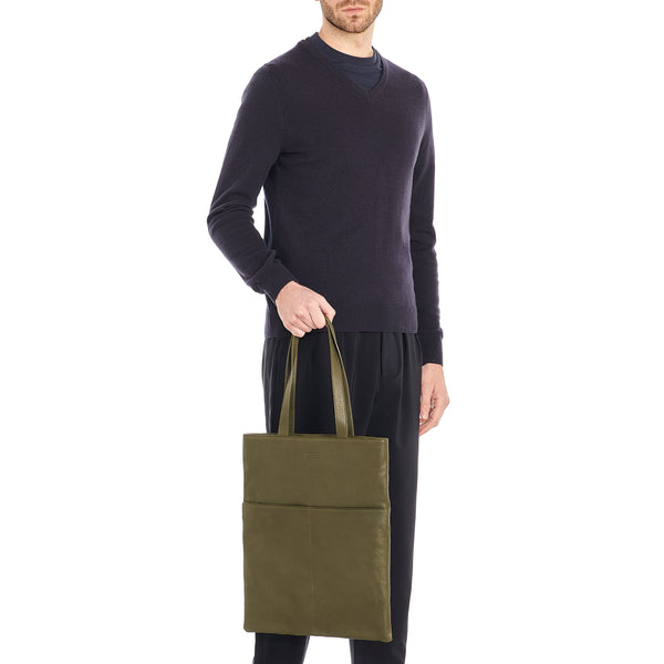 Oriuolo | Men's tote bag in vintage leather color forest