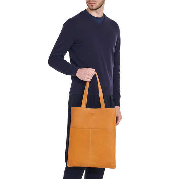 Oriuolo | Men's tote bag in vintage leather color natural