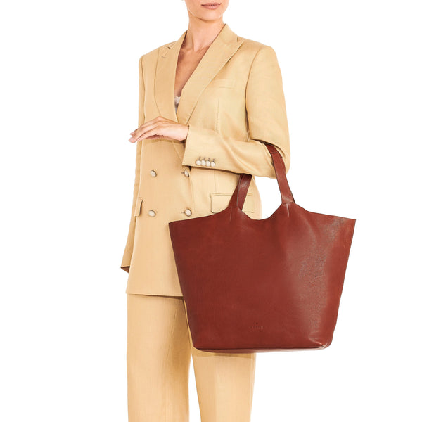 Le Laudi | Women's Tote Bag in Vintage Leather color Dark Brown Seppia