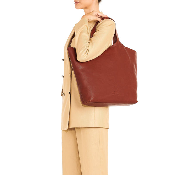 Le laudi | Women's tote bag in vintage leather color sepia