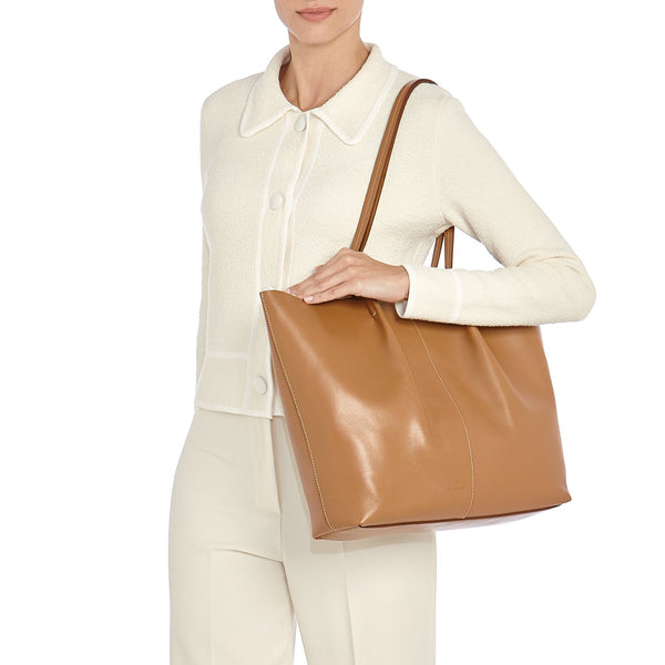 Nina | Women's tote bag in leather color gianduia