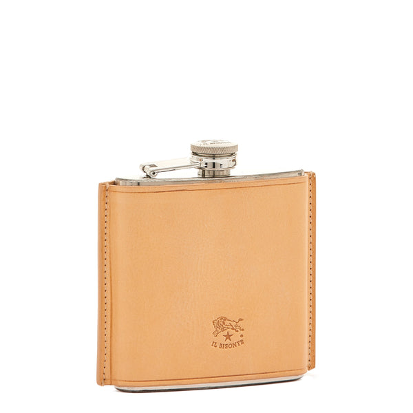 Home | Hip flask in leather color natural — 
side view
