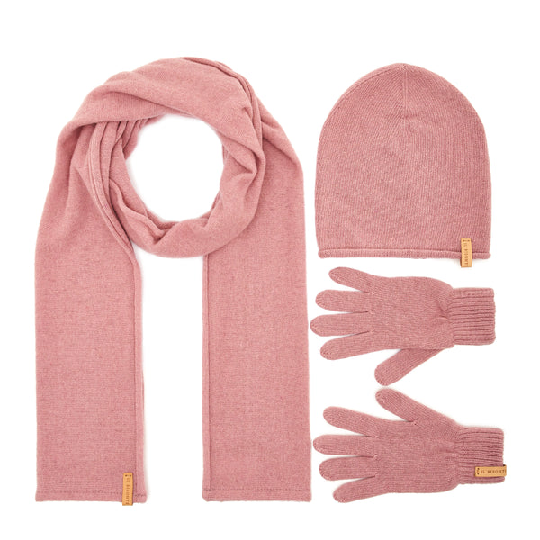 Opera | Écharpe, bonnet et gants pour femme en laine couleur cipria