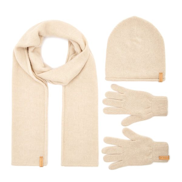 Opera | Écharpe, bonnet et gants pour femme en laine couleur ecru