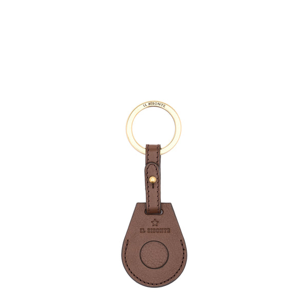 Nina | Women's air tag keyring in leather color brown tabacco — 
front view
