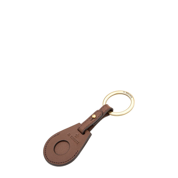 Nina | Women's air tag keyring in leather color brown tabacco — 
side view
