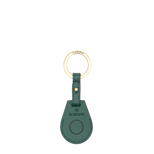 Nina | Women's air tag keyring in leather color green oleandro — 
front view
