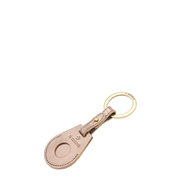 Nina | Women's air tag keyring in metallic leather color metallic bronze — 
side view
