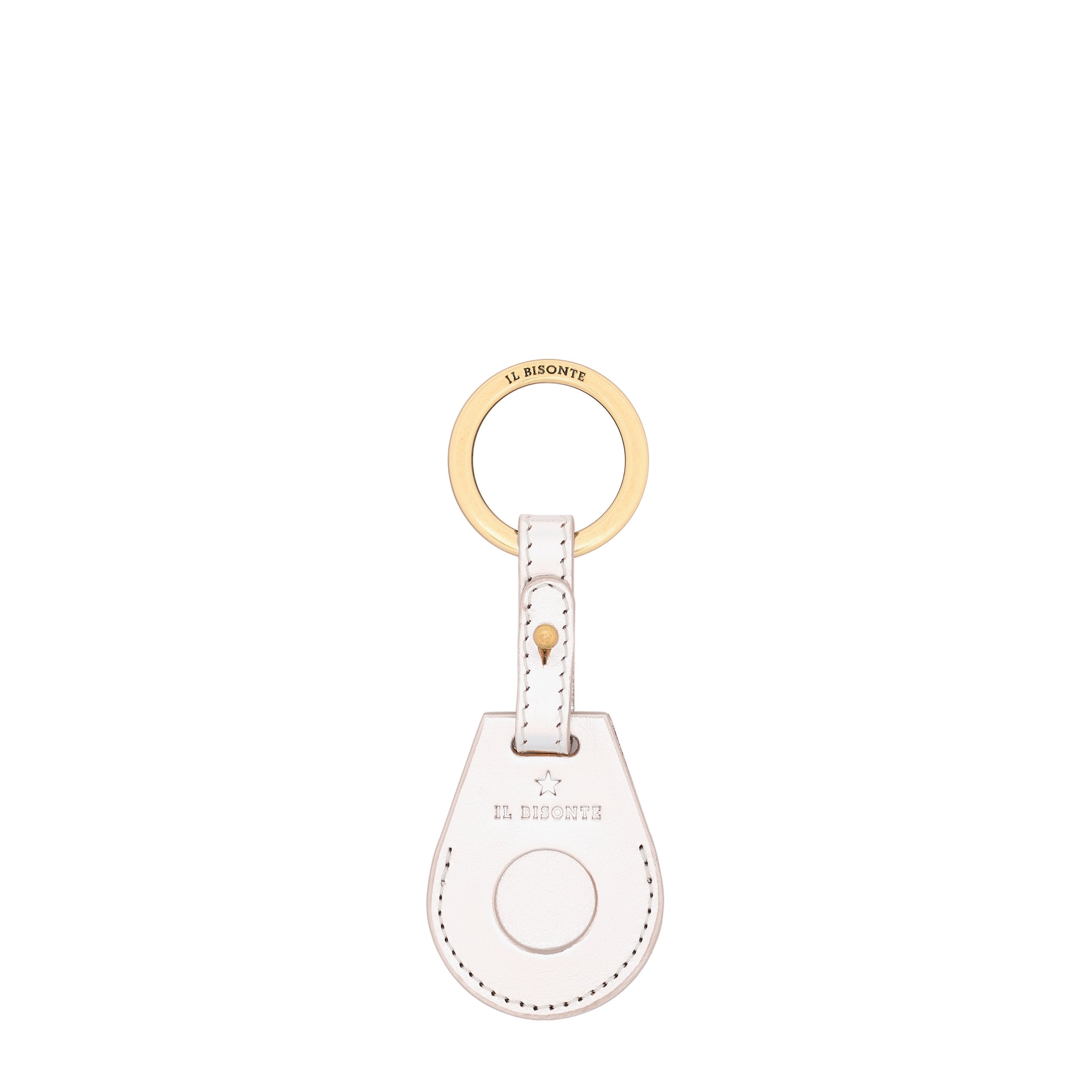 Nina | Women's air tag keyring in metallic leather color metallic silver — 
front view
 — 1 of 3
