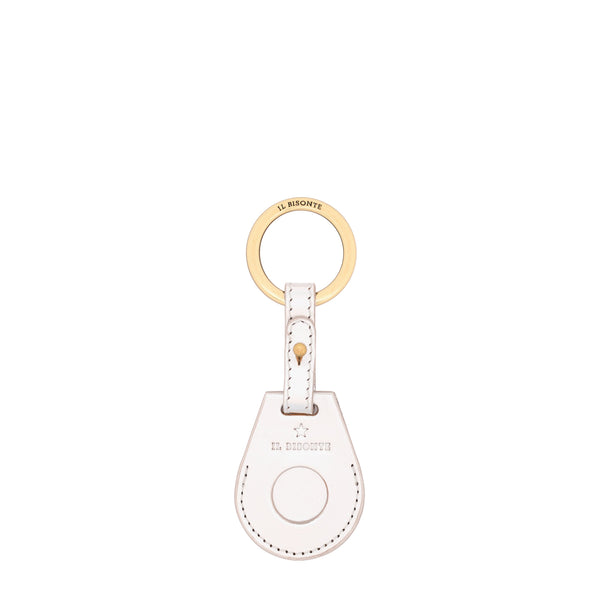 Nina | Women's air tag keyring in metallic leather color metallic silver — 
front view
