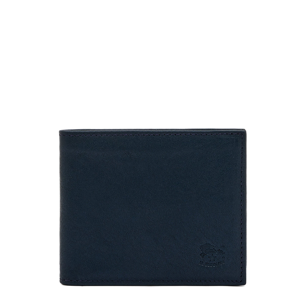 Feniglia | Men's bi-fold wallet in vintage leather color mezzanotte blue